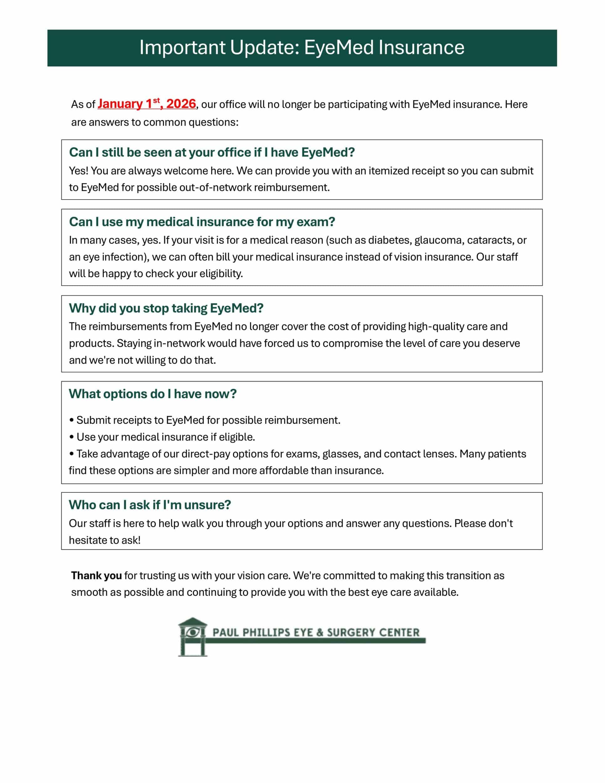 Important Update EyeMed Insurance (1)